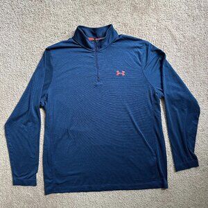 Under Armour Sweater Mens 2XL 1/4 Zip Mock Neck Fleece Blue Golf Pullover